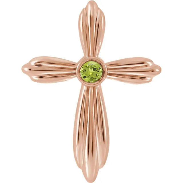 14KT GOLD .09 CT PERIDOT BEZEL-SET CROSS PENDANT