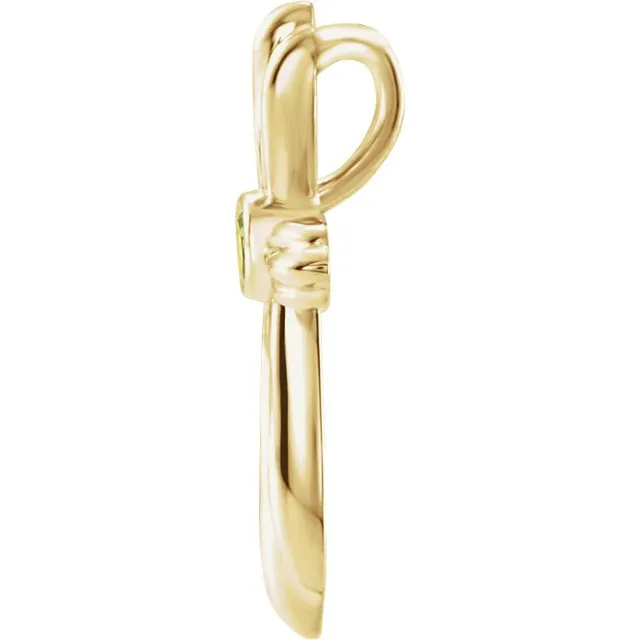 14KT GOLD .09 CT PERIDOT BEZEL-SET CROSS PENDANT