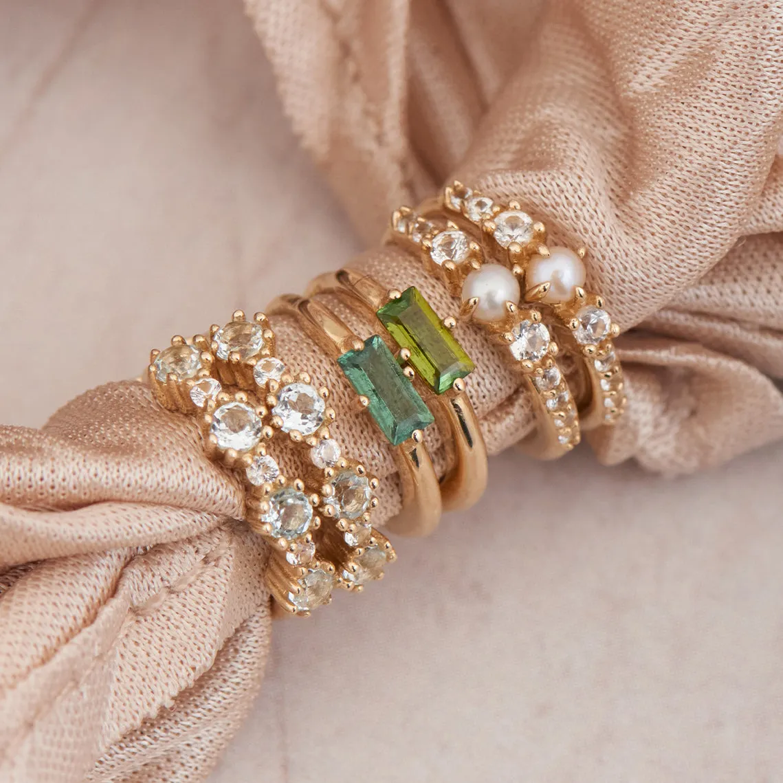 14kt Gold White Sapphire and Blue Topaz Huggie Hoop Earrings