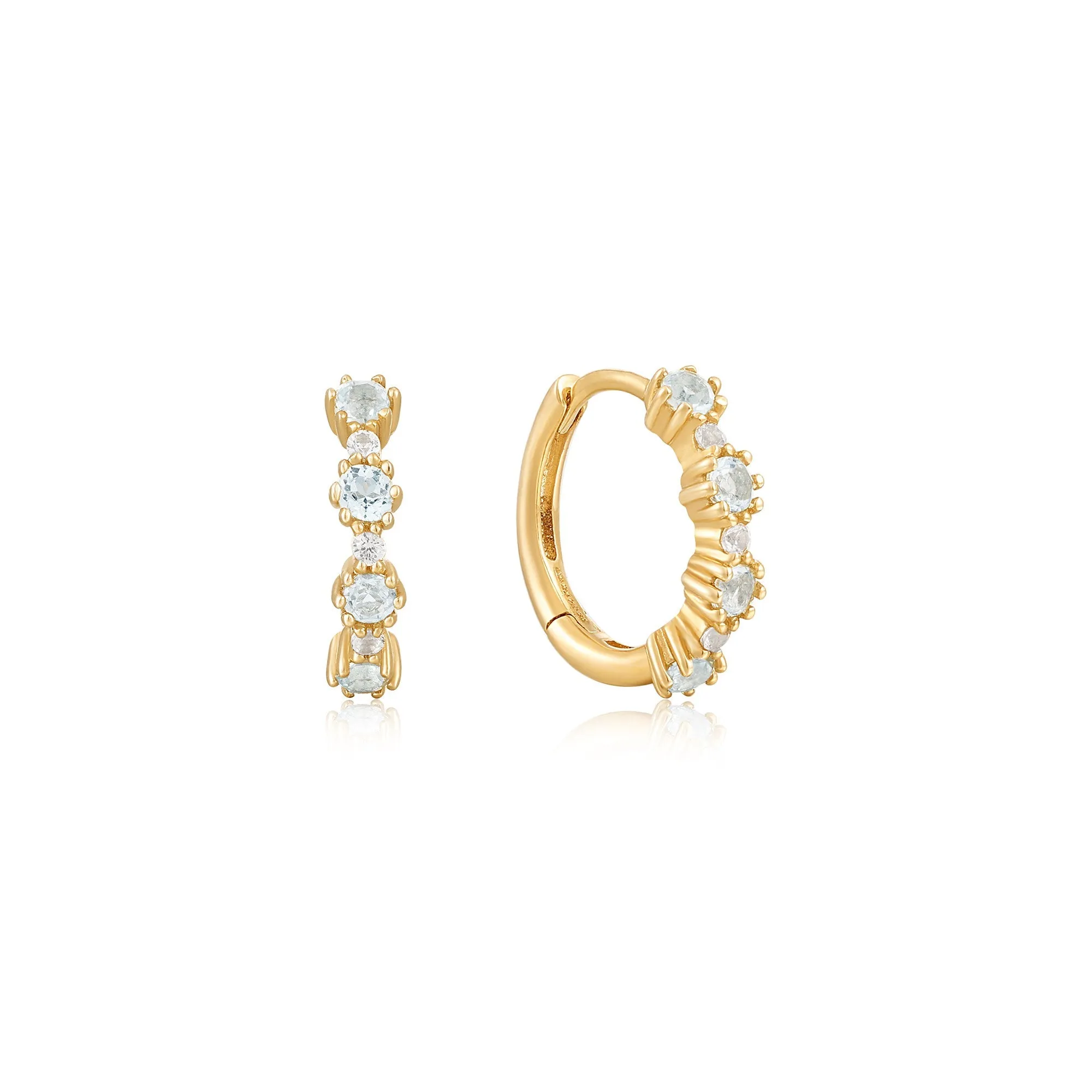 14kt Gold White Sapphire and Blue Topaz Huggie Hoop Earrings