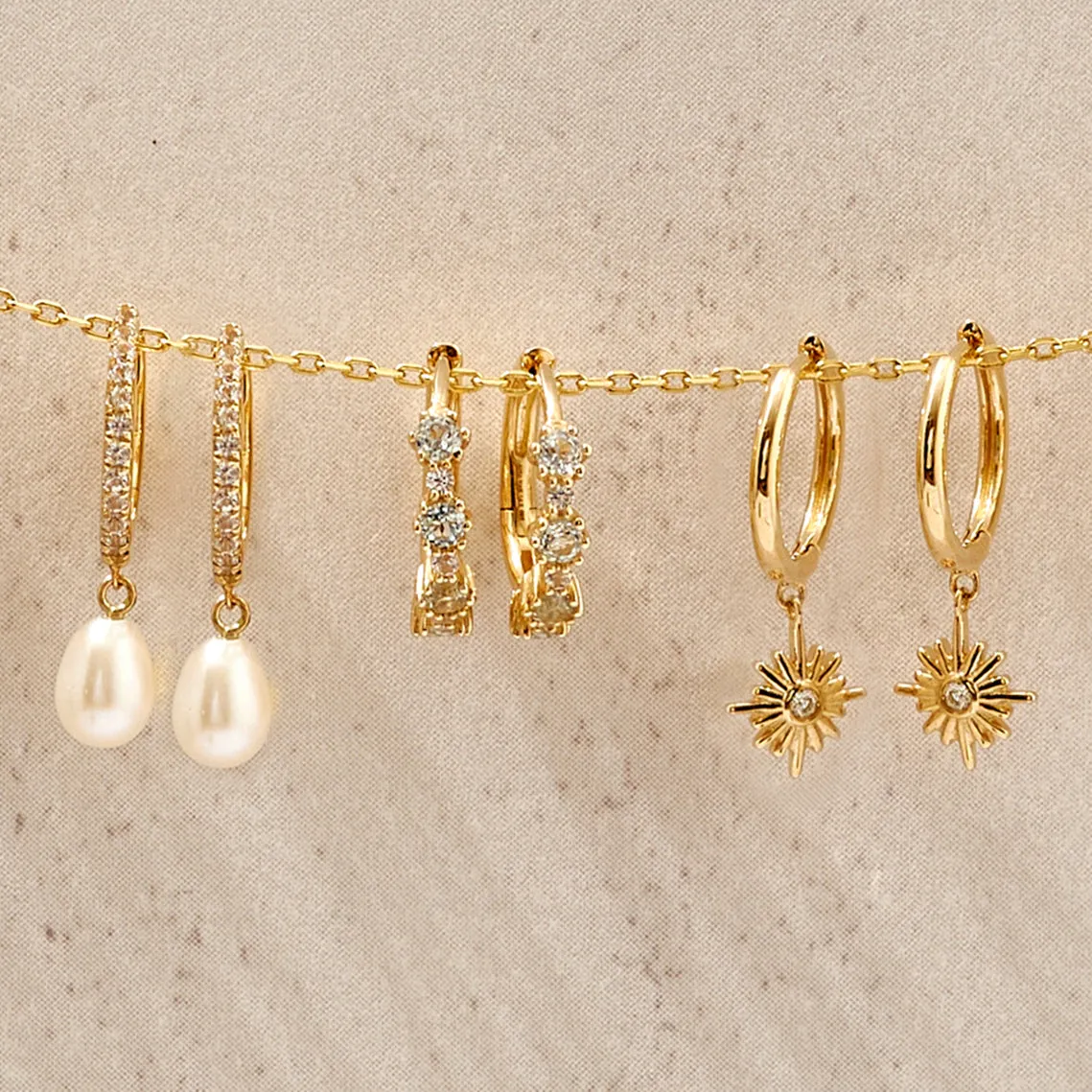 14kt Gold White Sapphire and Blue Topaz Huggie Hoop Earrings