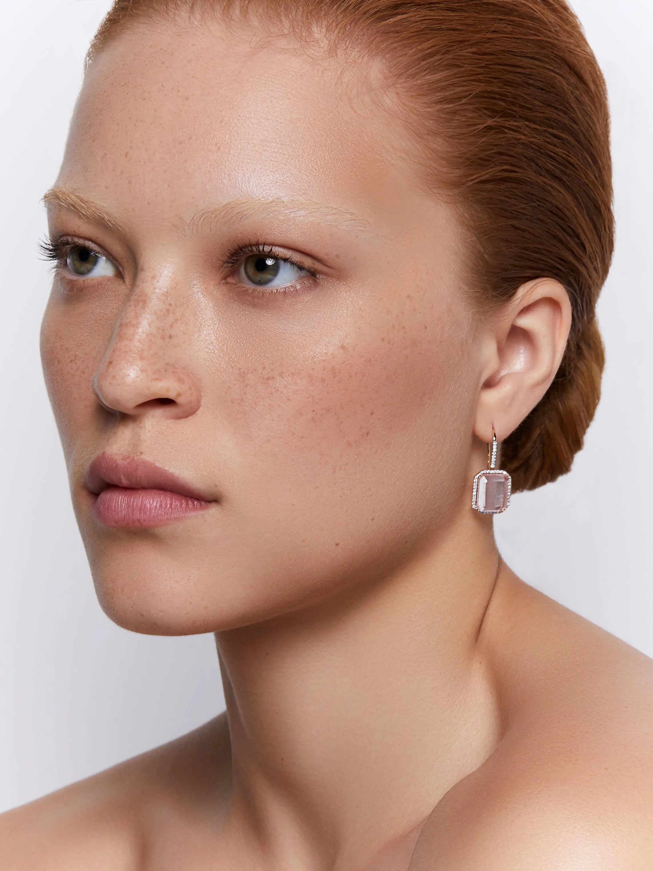 14kt Pink Topaz and Diamond Tabletop Earrings