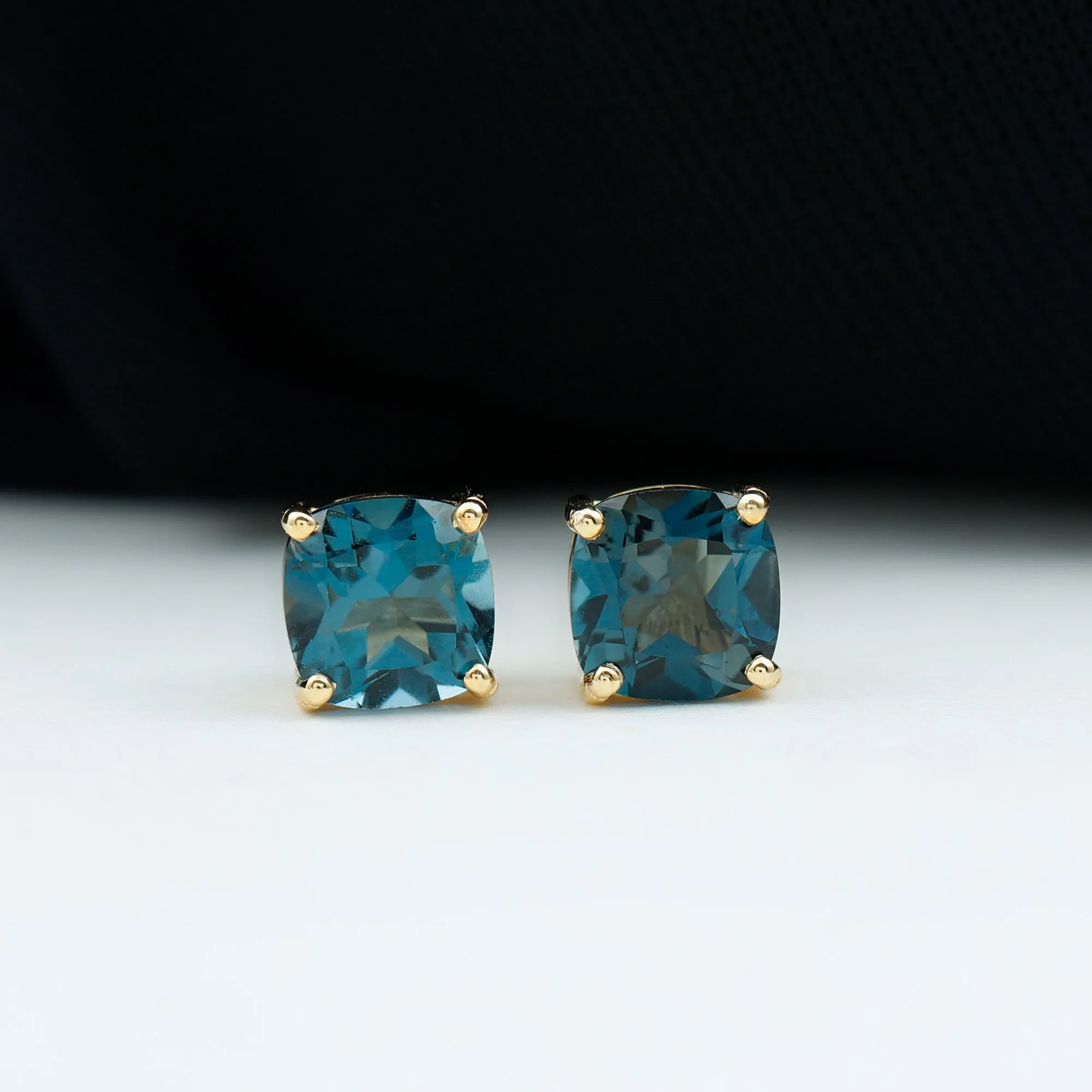 1.75 CT Cushion Cut Solitaire London Blue Topaz Stud Earrings