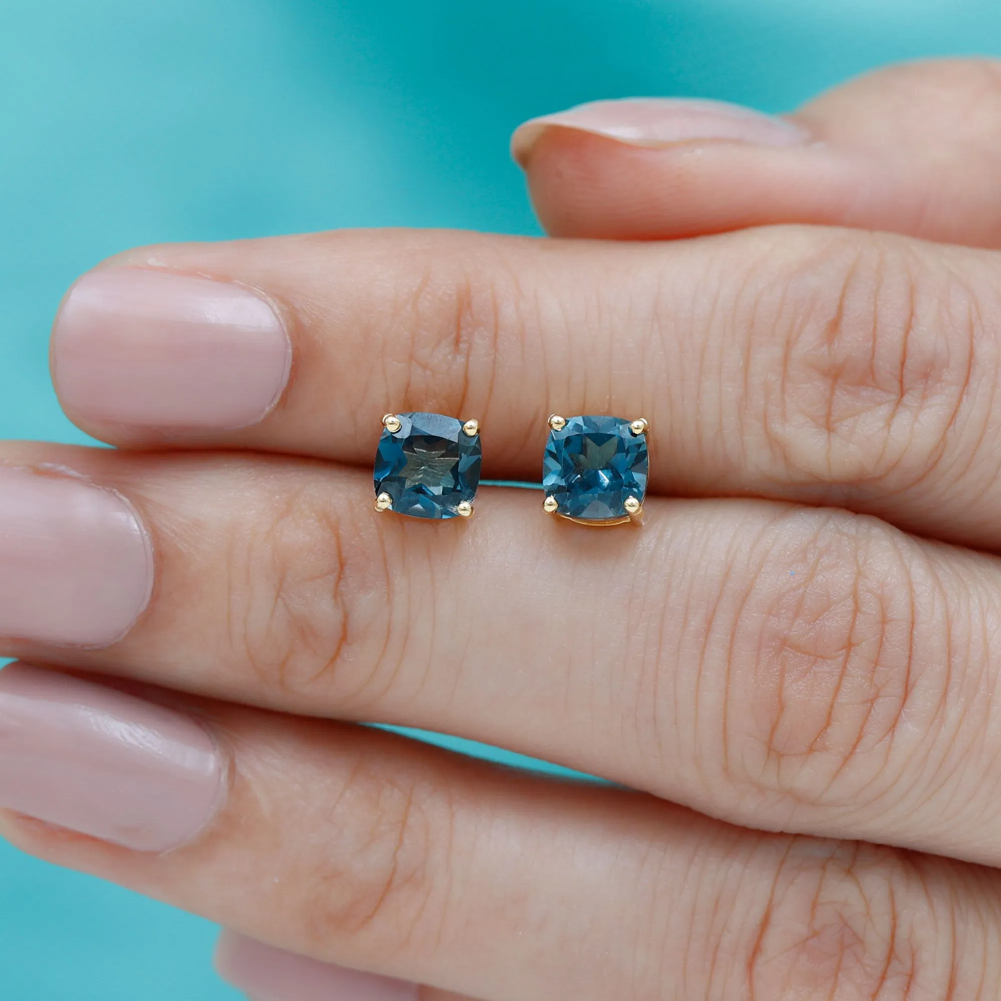 1.75 CT Cushion Cut Solitaire London Blue Topaz Stud Earrings