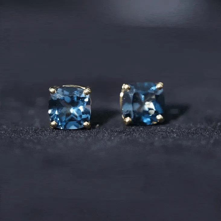 1.75 CT Cushion Cut Solitaire London Blue Topaz Stud Earrings