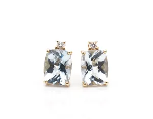 18CT Yellow Gold Aquamarine with Melee Diamond Earrings