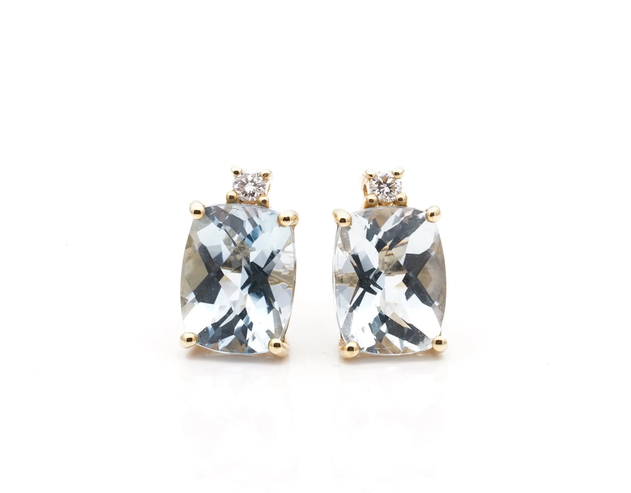 18CT Yellow Gold Aquamarine with Melee Diamond Earrings