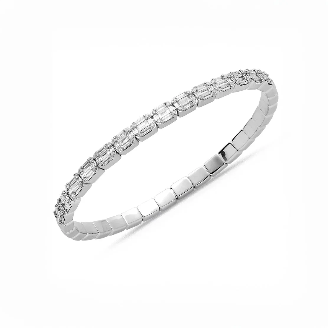 18K Gold Stretch Emerald Cut Illusion Diamond Tennis Bracelet
