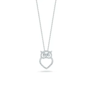 18K White Gold Diamond Owl Pendant
