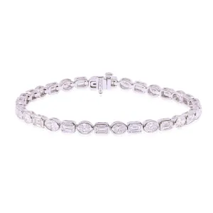 18K WHITE GOLD MIXED CUT DIAMOND TENNIS BRACELET - 7.86CTW