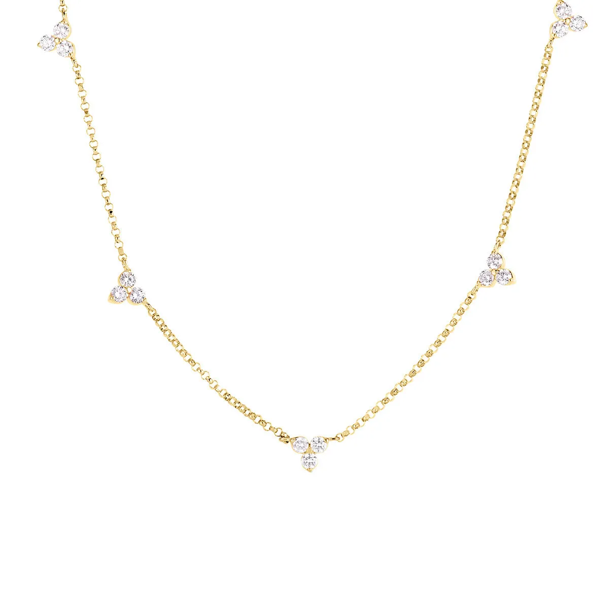 18K Yellow Gold Diamonds by the Inch 5 Station Flower Necklace