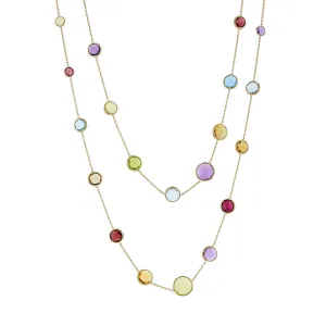 18K Yellow Gold Mixed Gemstone Long Necklace