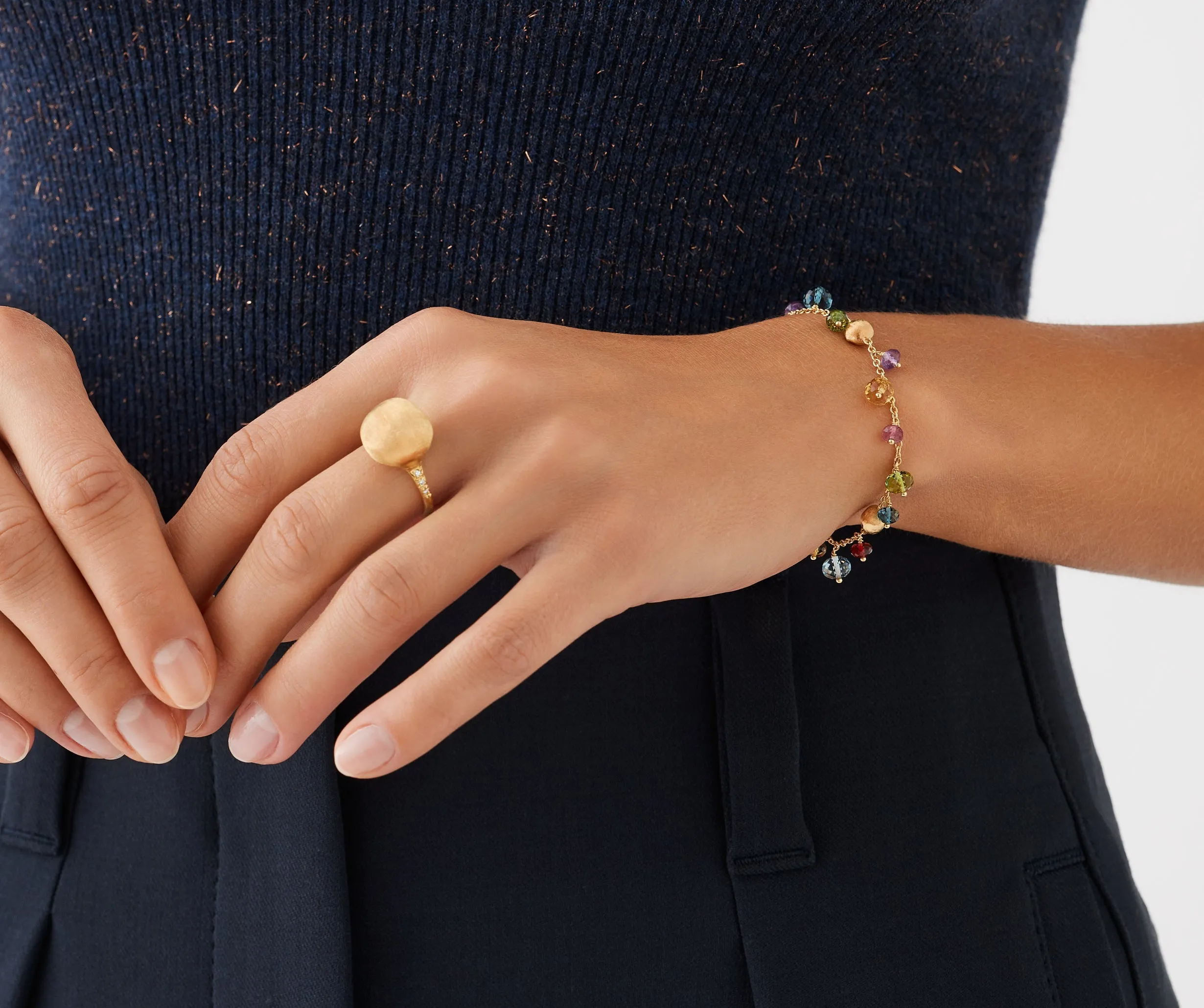 18K Yellow Gold Single-Strand Mixed Gemstone Bracelet