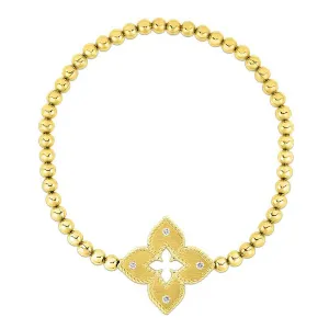 18K Yellow Gold Stretch Venetian Princess Bracelet With Large Flower