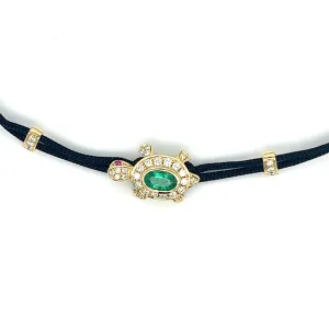 18K Yellow Gold Turtle Bracelet with Emeralds and Diamonds