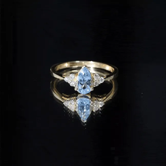 3/4 CT Aquamarine Solitaire Engagement Ring with Diamond Trio