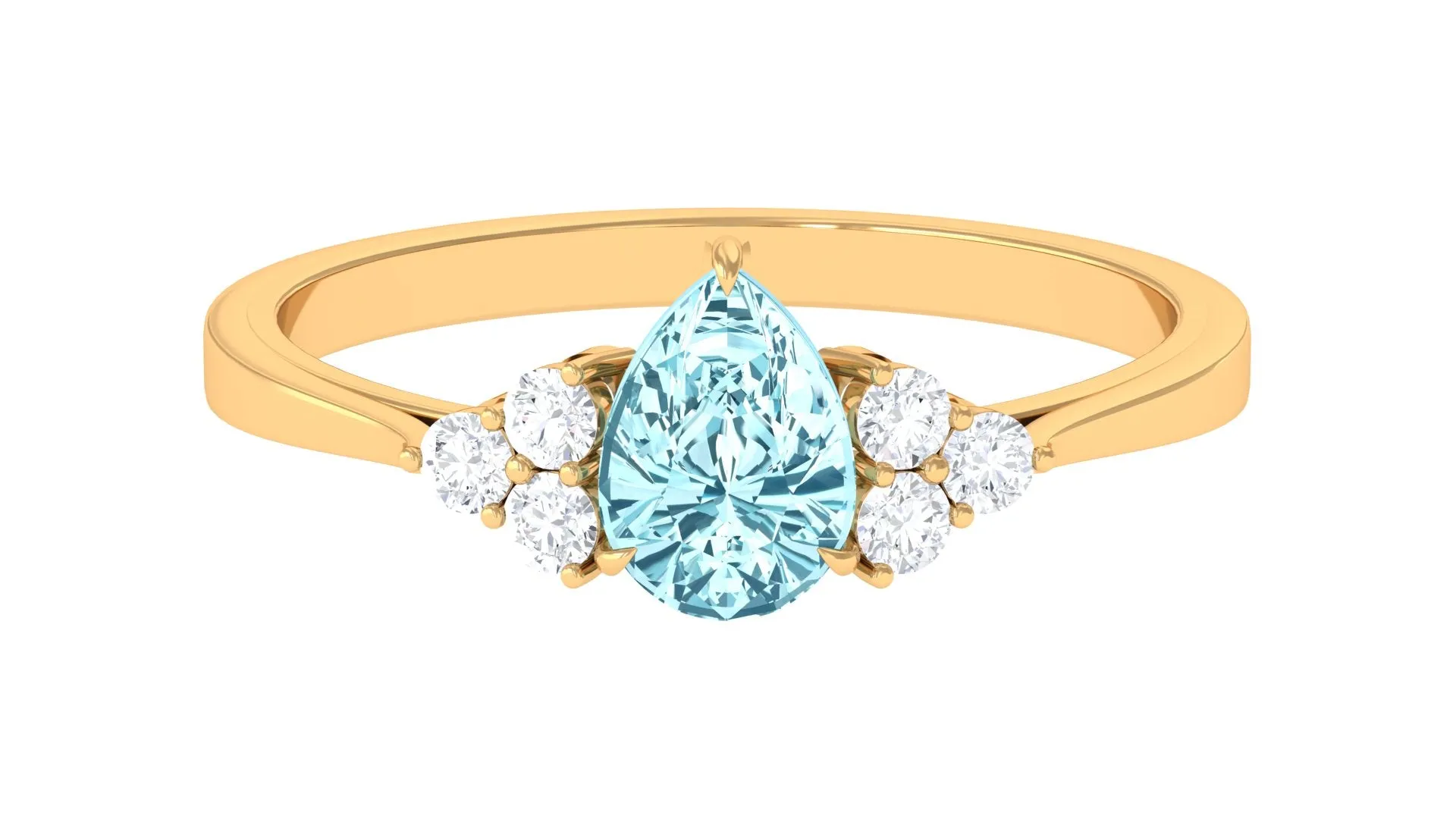 3/4 CT Aquamarine Solitaire Engagement Ring with Diamond Trio