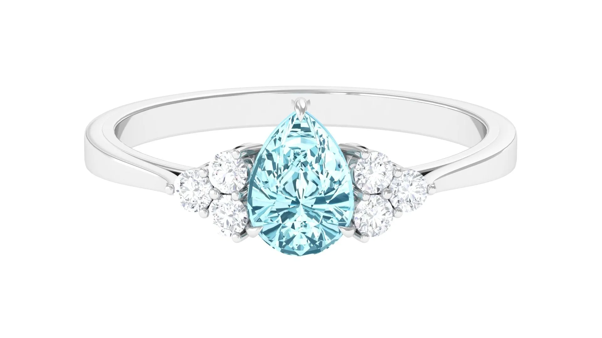 3/4 CT Aquamarine Solitaire Engagement Ring with Diamond Trio