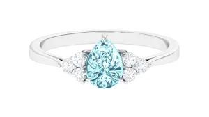 3/4 CT Aquamarine Solitaire Engagement Ring with Diamond Trio