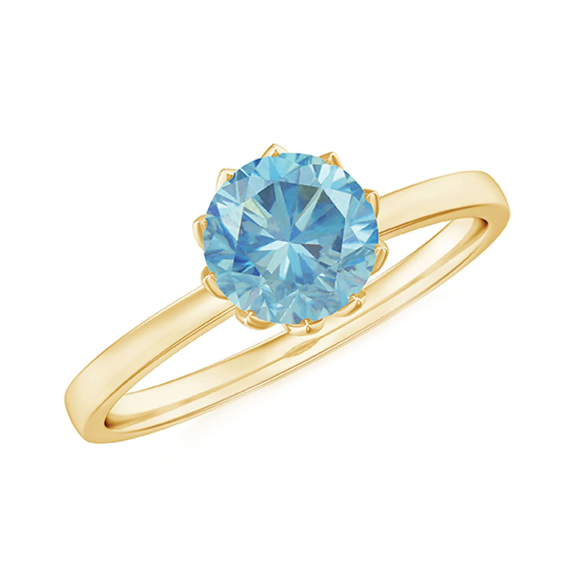 6 MM Round Cut Aquamarine Solitaire Ring in Gold