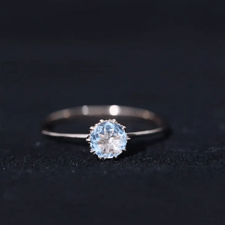 6 MM Round Cut Aquamarine Solitaire Ring in Gold