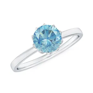 6 MM Round Cut Aquamarine Solitaire Ring in Gold