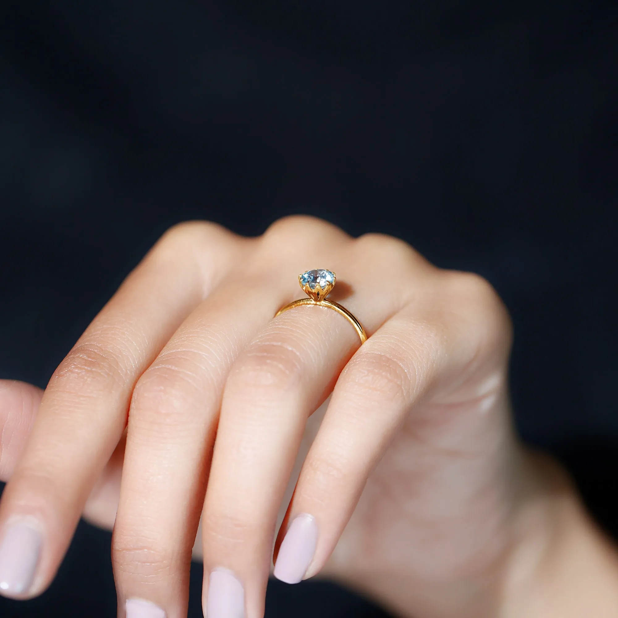 6 MM Round Cut Aquamarine Solitaire Ring in Gold