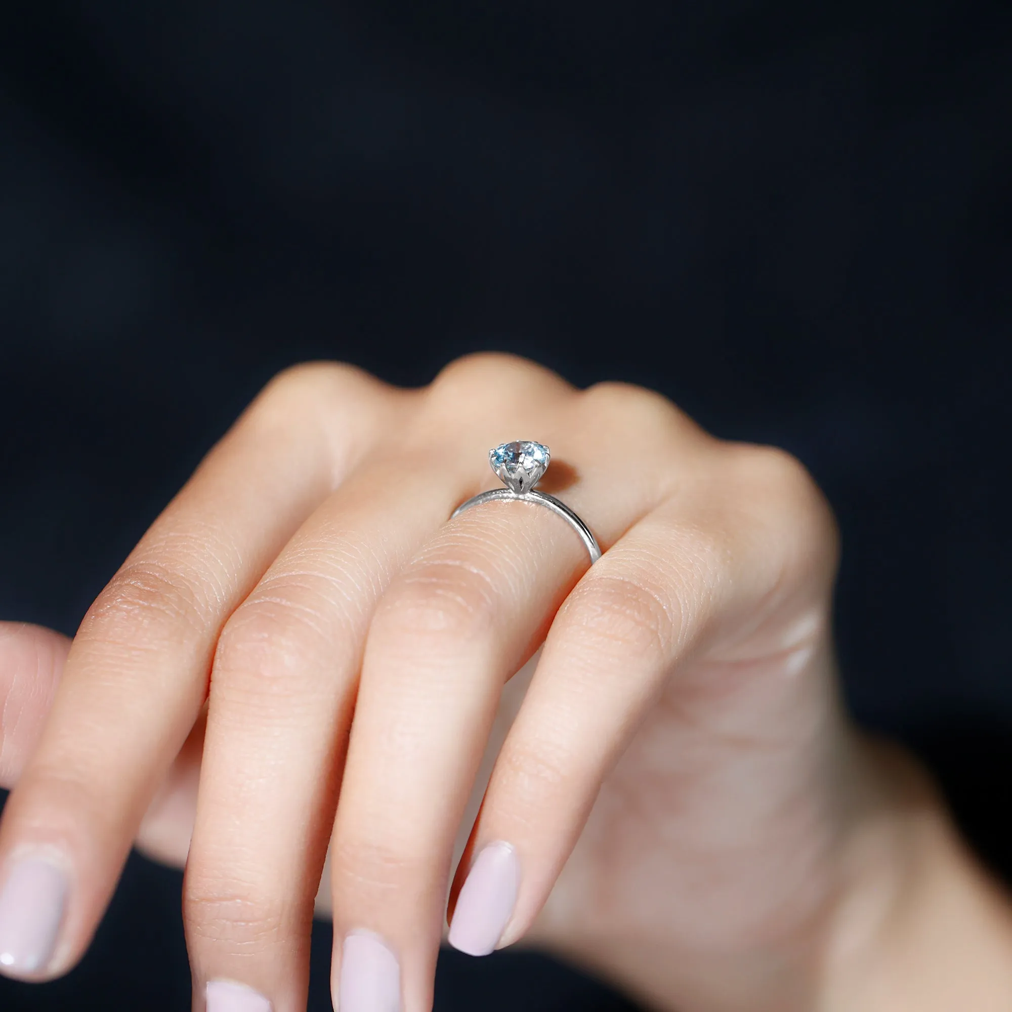6 MM Round Cut Aquamarine Solitaire Ring in Gold