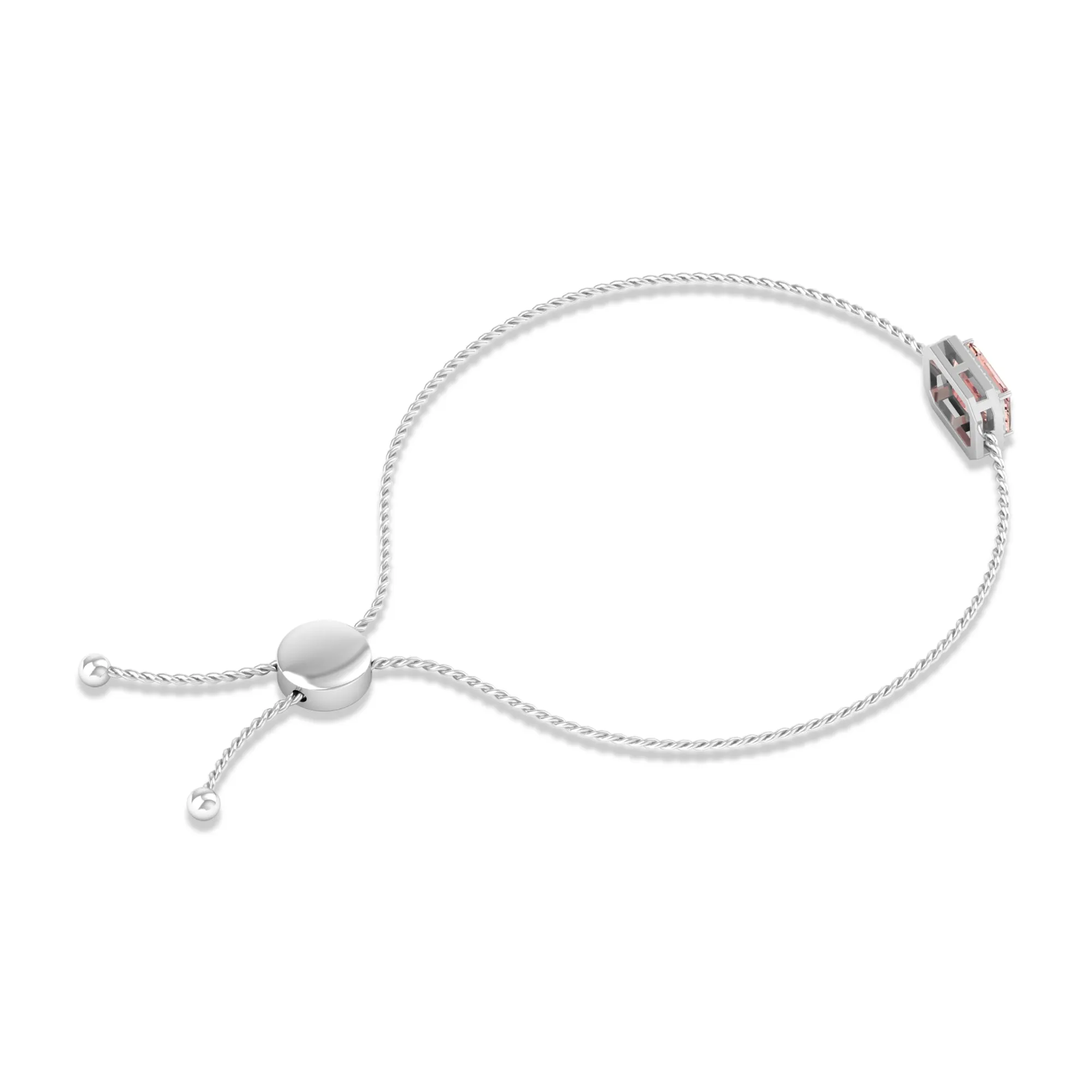 6X8 MM Emerald Cut Morganite Bolo Chain Bracelet with Diamond Accent