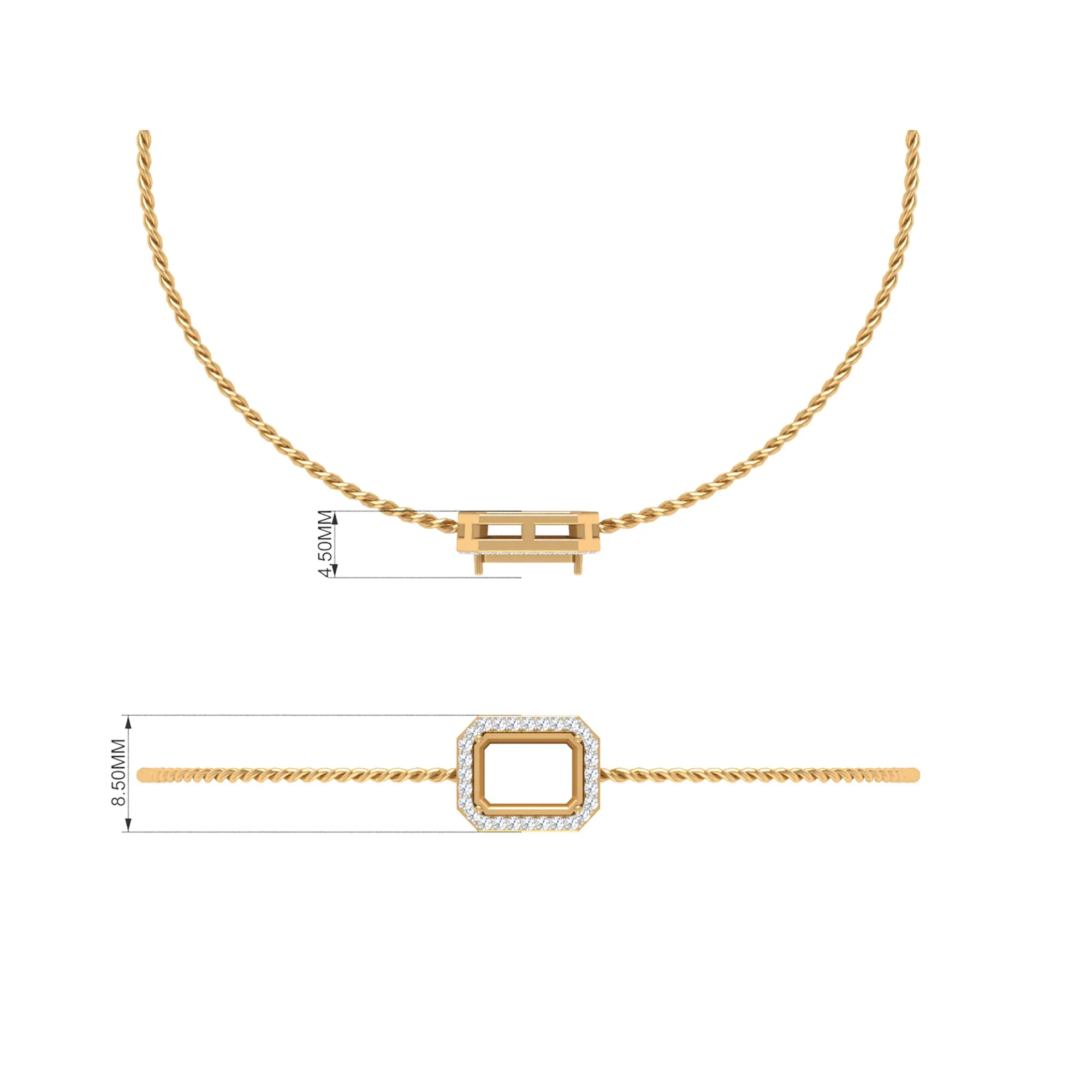 6X8 MM Emerald Cut Morganite Bolo Chain Bracelet with Diamond Accent