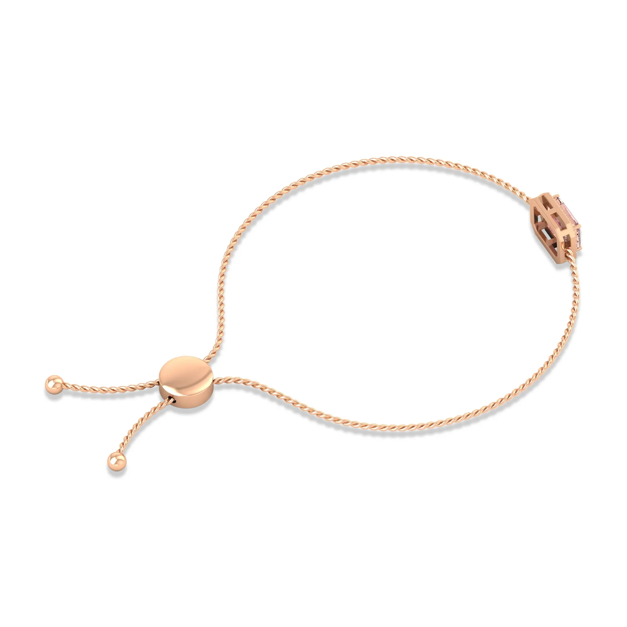 6X8 MM Emerald Cut Morganite Bolo Chain Bracelet with Diamond Accent