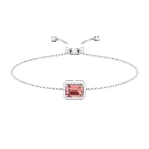 6X8 MM Emerald Cut Morganite Bolo Chain Bracelet with Diamond Accent