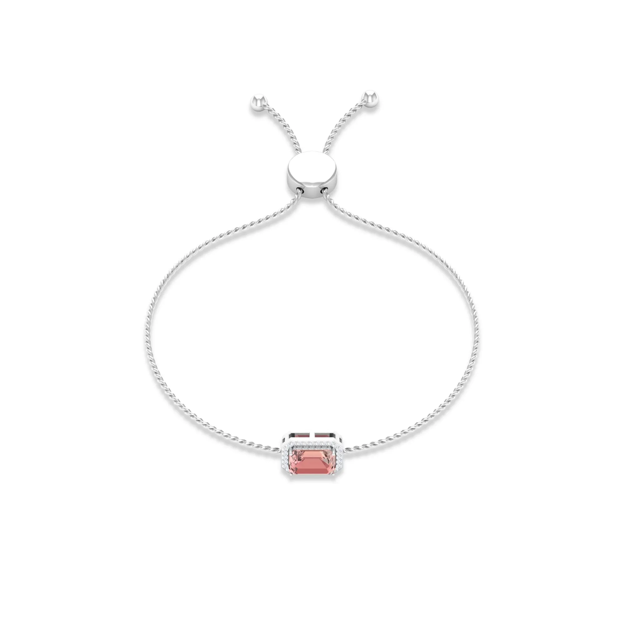 6X8 MM Emerald Cut Morganite Bolo Chain Bracelet with Diamond Accent
