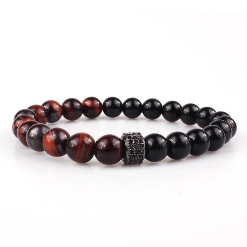 8mm natural black stone pick and drill bracelet