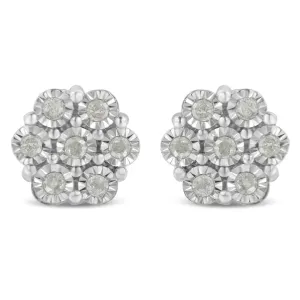 .925 Sterling Silver 1/2 Cttw Round-Cut Diamond Miracle-Set Floral Cluster Button Stud Earrings (I-J Color, I2-I3 Clarity)