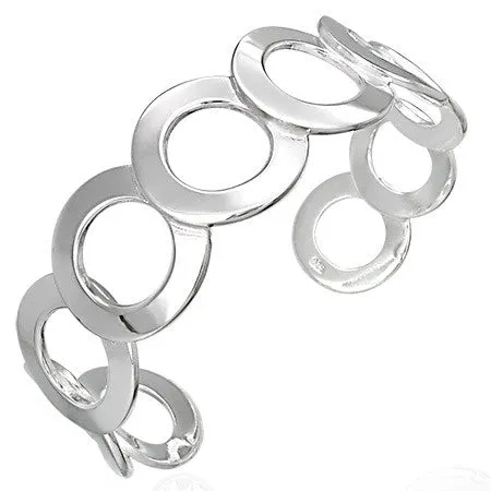 925 Sterling Silver Circle Womens Open End Cuff Bangle Bracelet