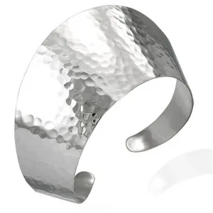 925 Sterling Silver Hammered Finish Classic Womens Open End Cuff Bangle Bracelet