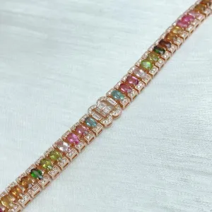 925 Sterling Silver With Colorful Tourmaline Bracelet Gemstone Jewelry