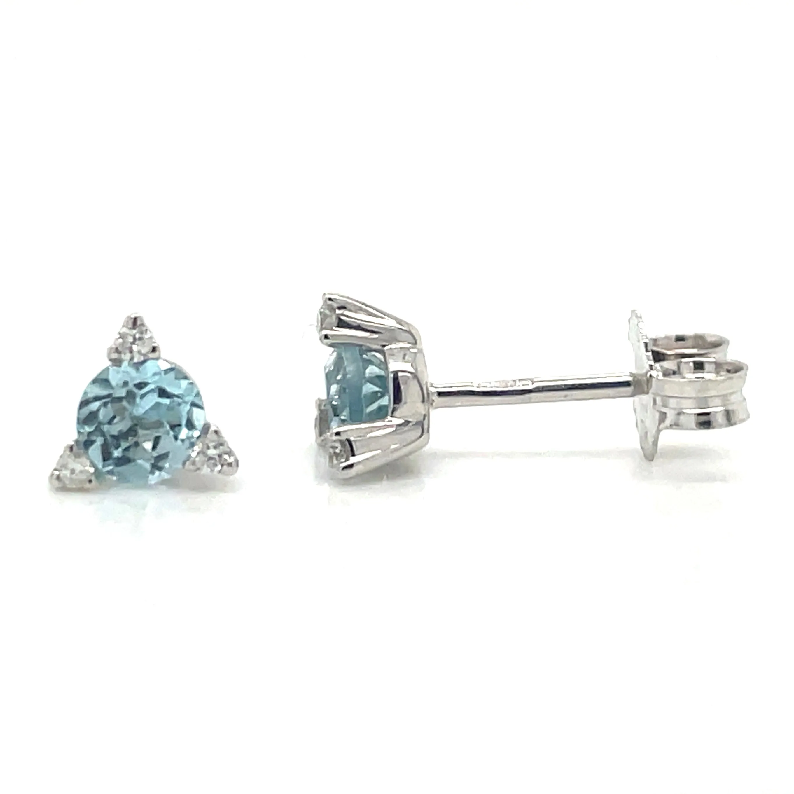 9ct White Gold Earth Grown Round Sky Blue Topaz & Diamond Earrings