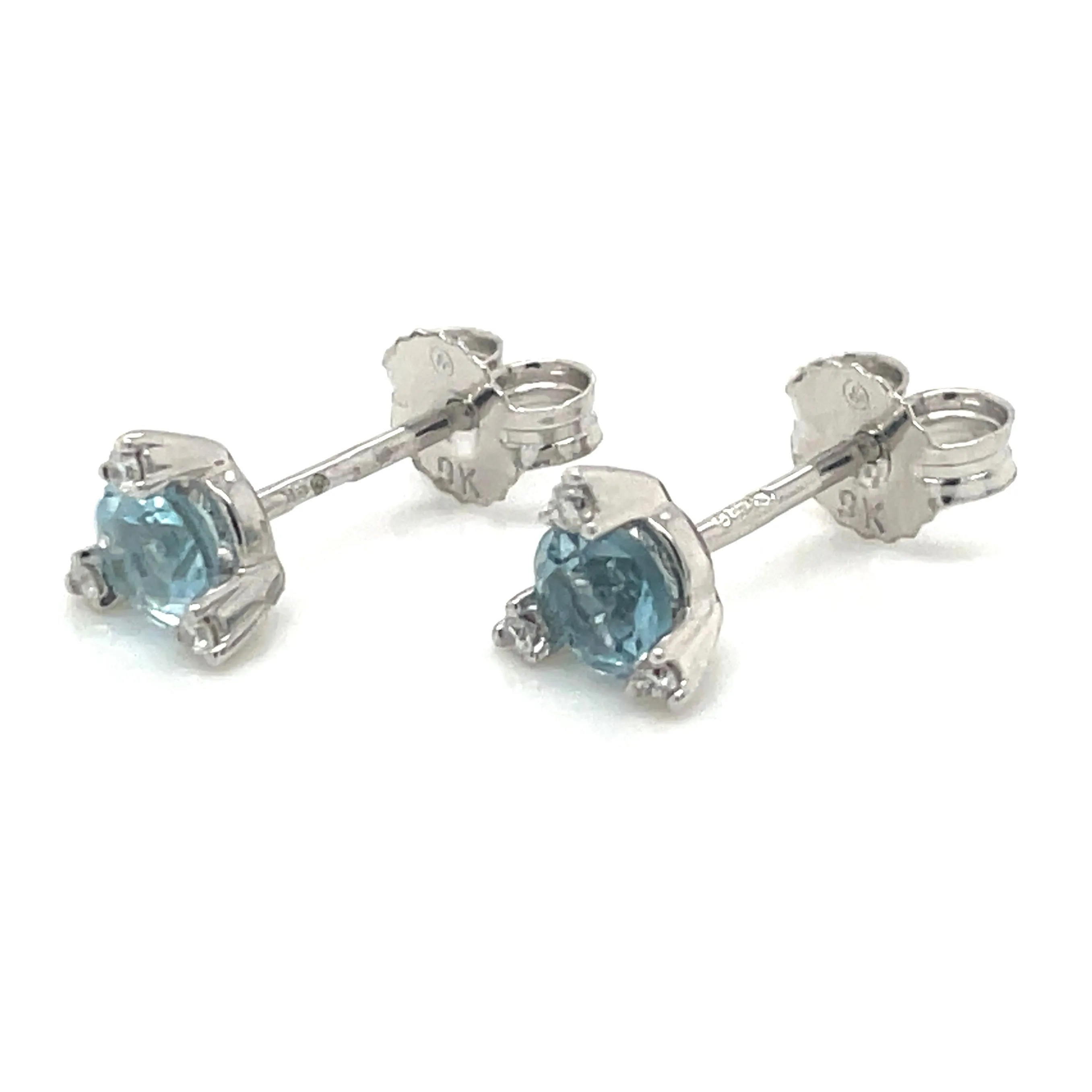 9ct White Gold Earth Grown Round Sky Blue Topaz & Diamond Earrings