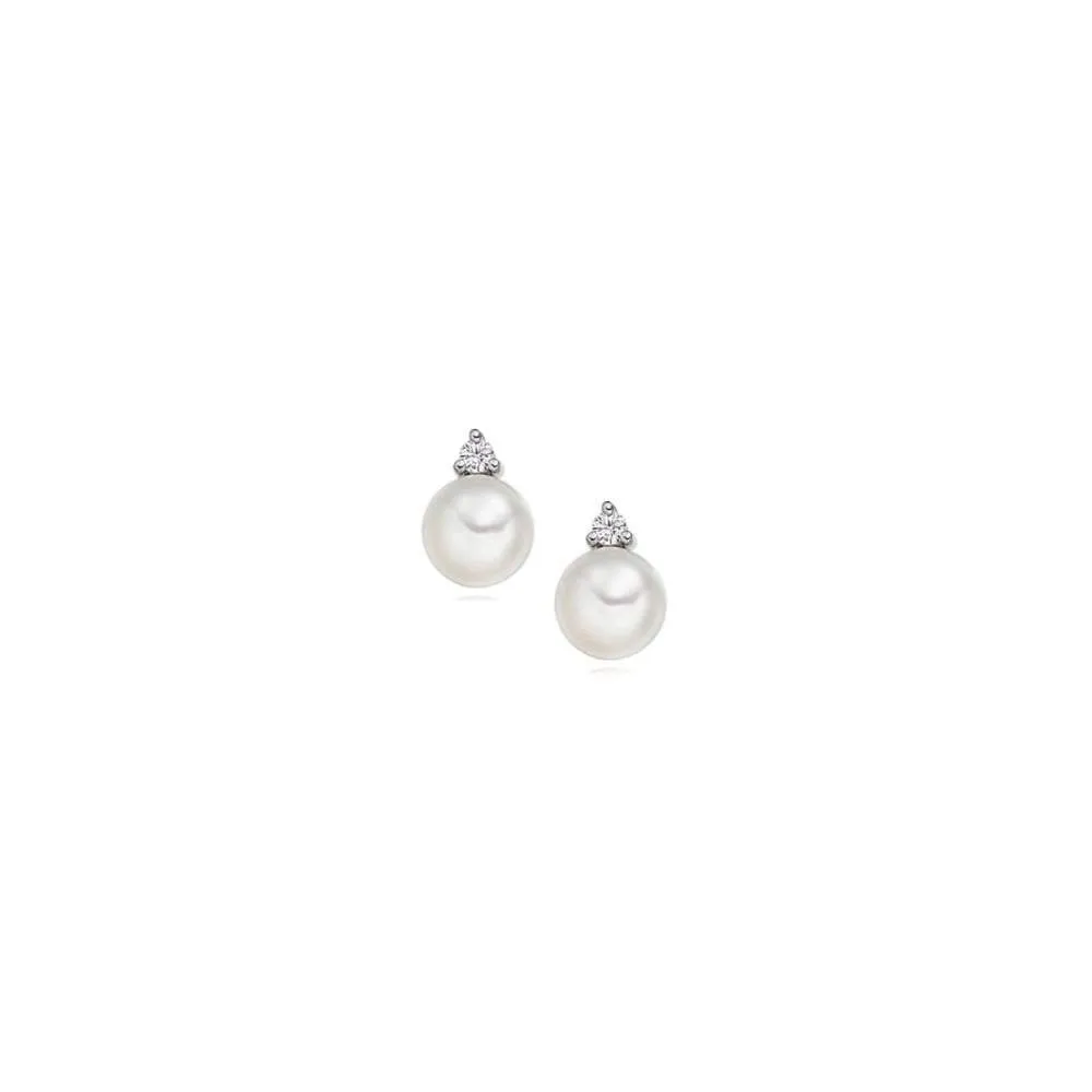 9ct white Gold Pearl Diamond stud earrings