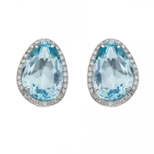 9ct White Gold Shaped Blue Topaz Diamond Earrings GE2399T