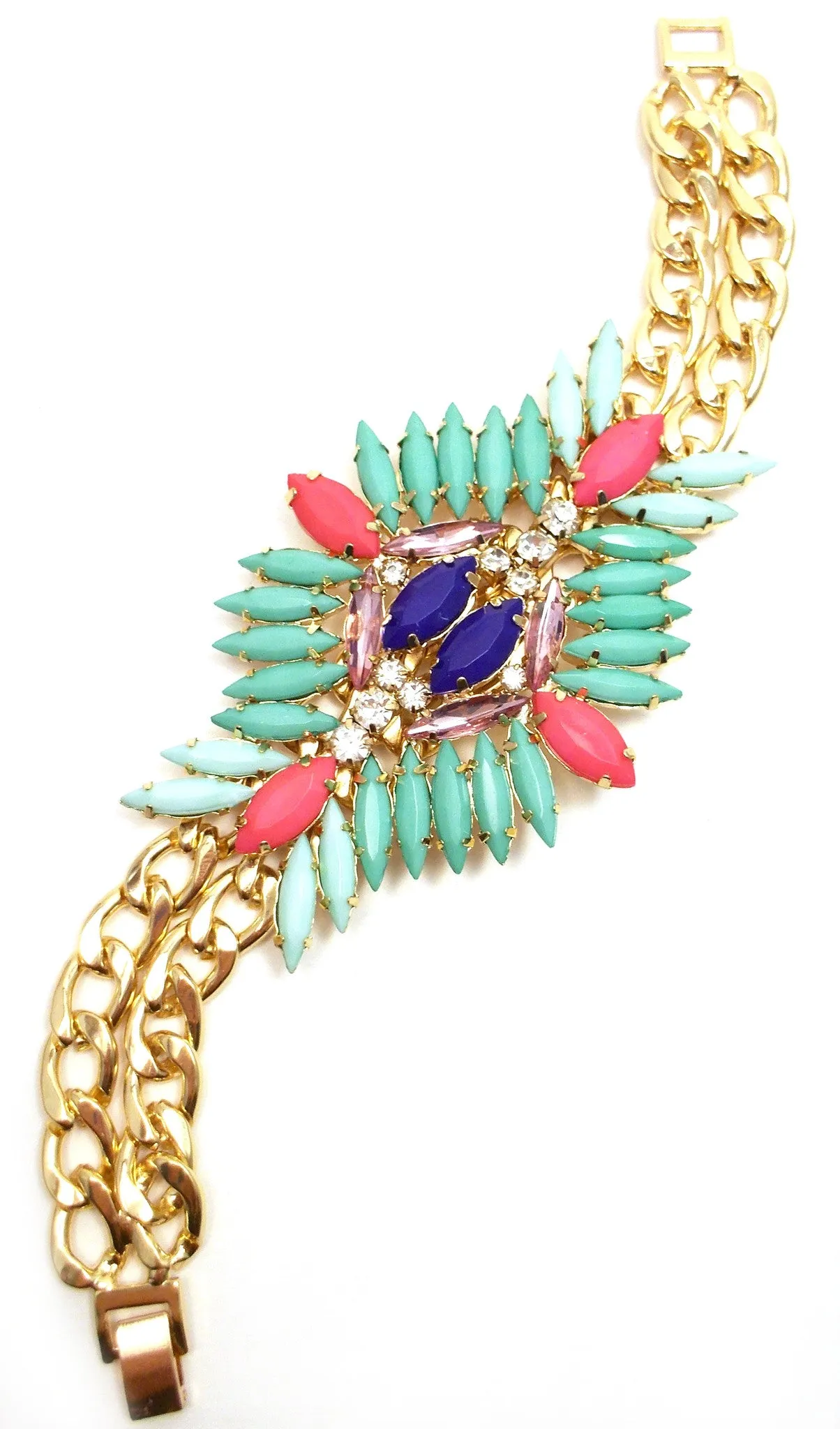 Acrylic Jewel Pendant Double Chain Bracelet
