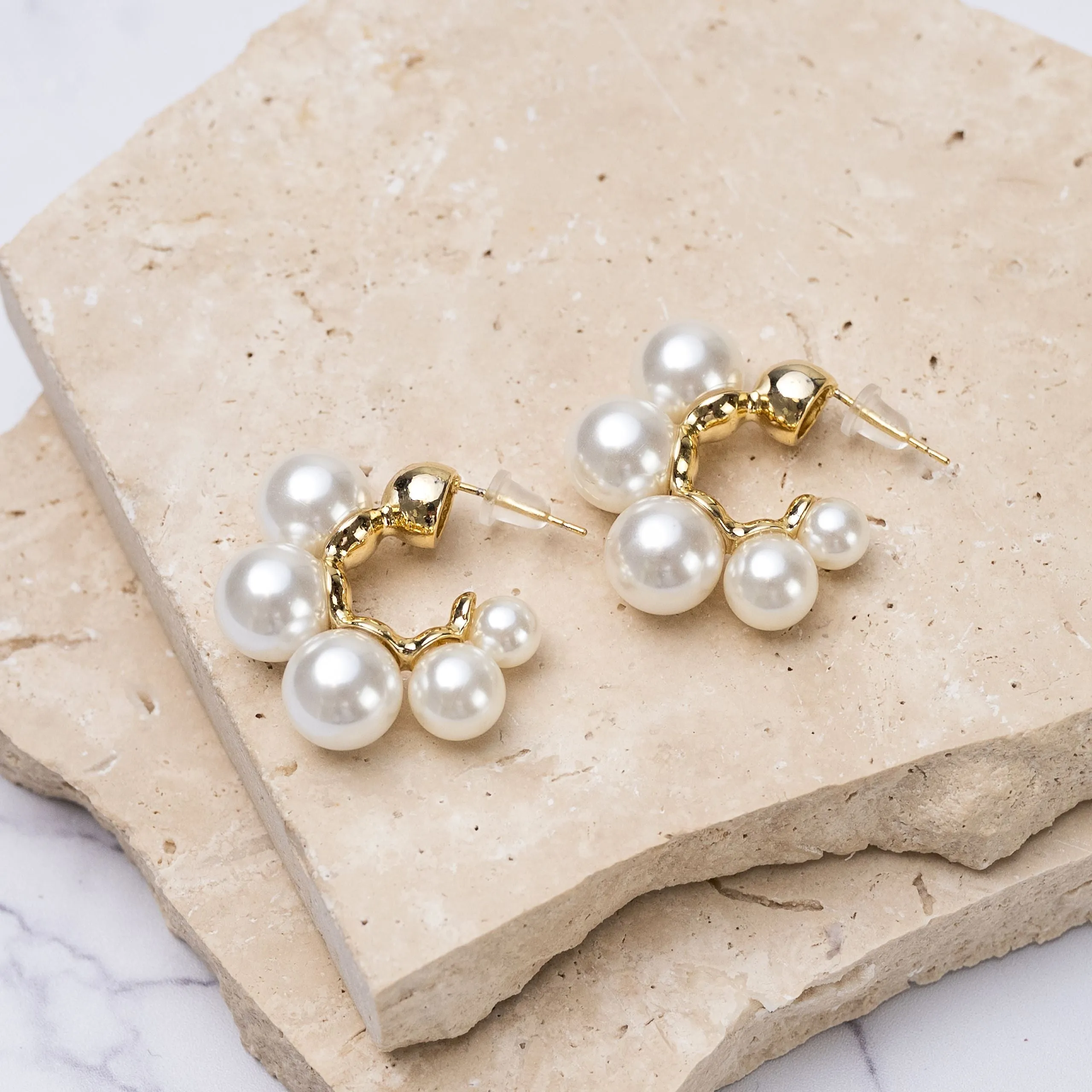 Amelia 14k gold plated pearl hoop earrings