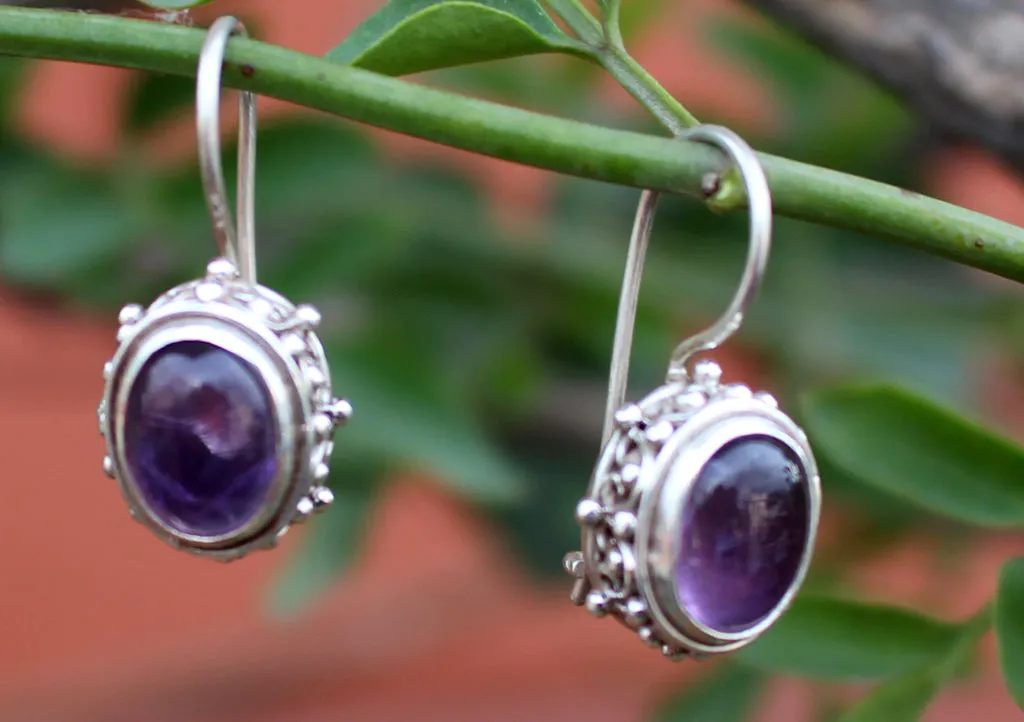 Amethyst Inlaid Silver Sterling Earrings