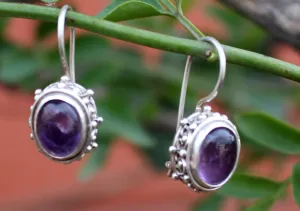 Amethyst Inlaid Silver Sterling Earrings