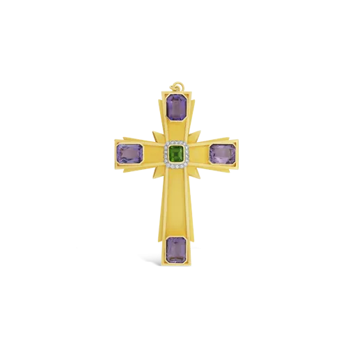 Amethyst, Peridot & Diamond Estate Cross Pendant