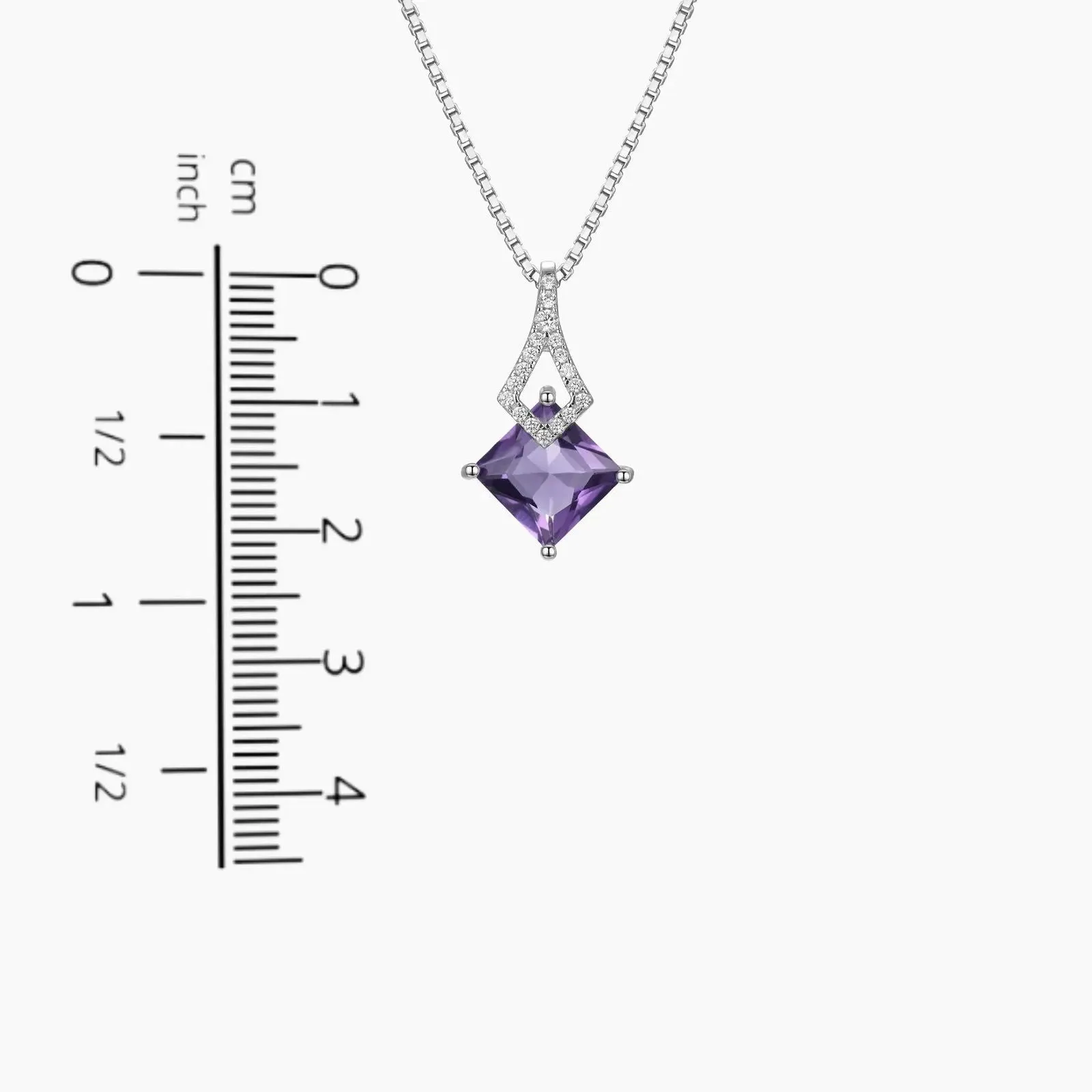 Amethyst Princess cut Pendant Necklace in Sterling Silver