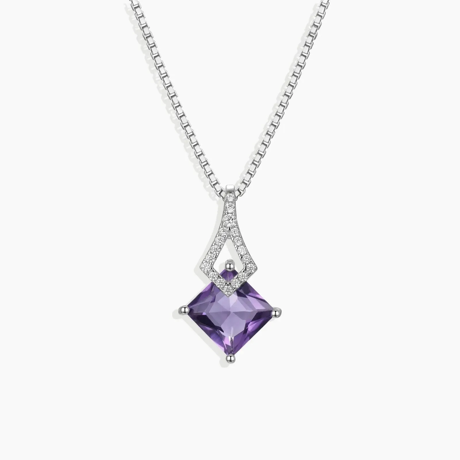 Amethyst Princess cut Pendant Necklace in Sterling Silver