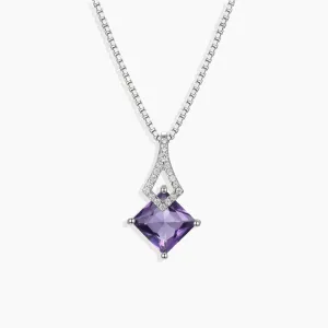 Amethyst Princess cut Pendant Necklace in Sterling Silver